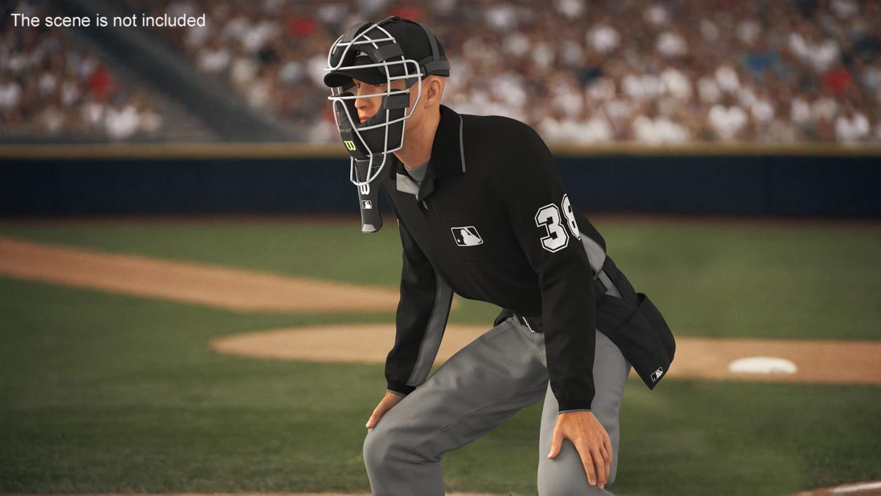 Baseball Umpire with Protective Mask Ready Pose 3D