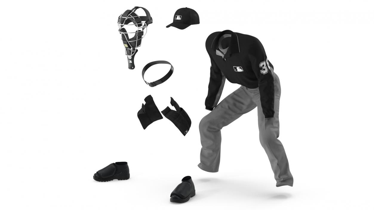 Baseball Umpire with Protective Mask Ready Pose 3D