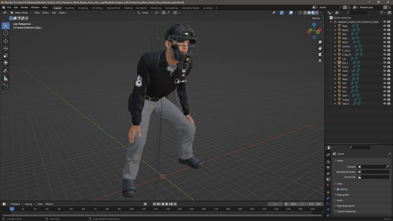 Baseball Umpire with Protective Mask Ready Pose 3D