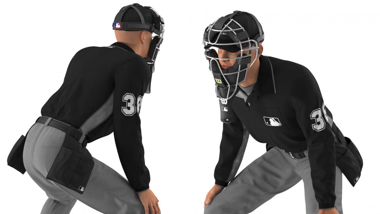 Baseball Umpire with Protective Mask Ready Pose 3D