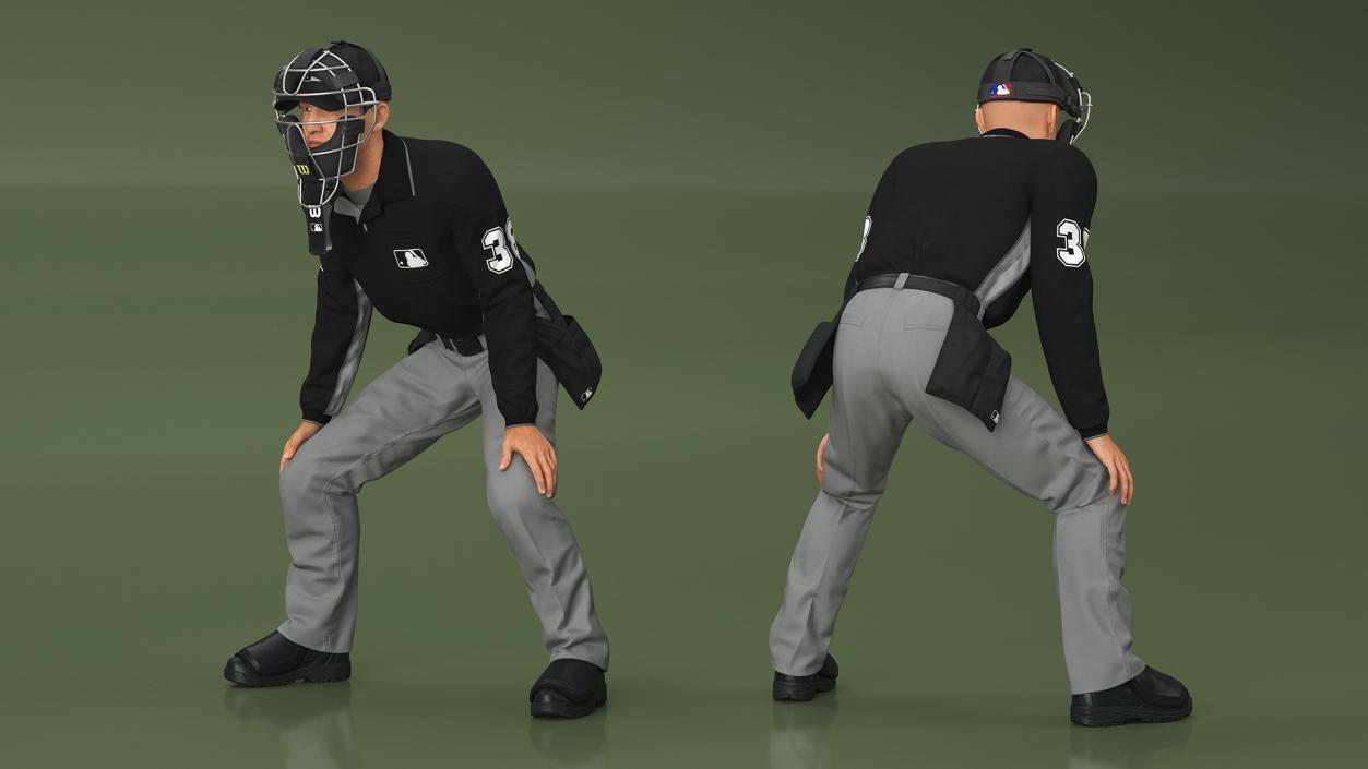 Baseball Umpire with Protective Mask Ready Pose 3D