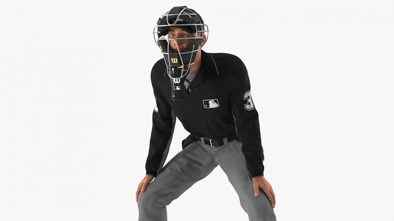 Baseball Umpire with Protective Mask Ready Pose 3D