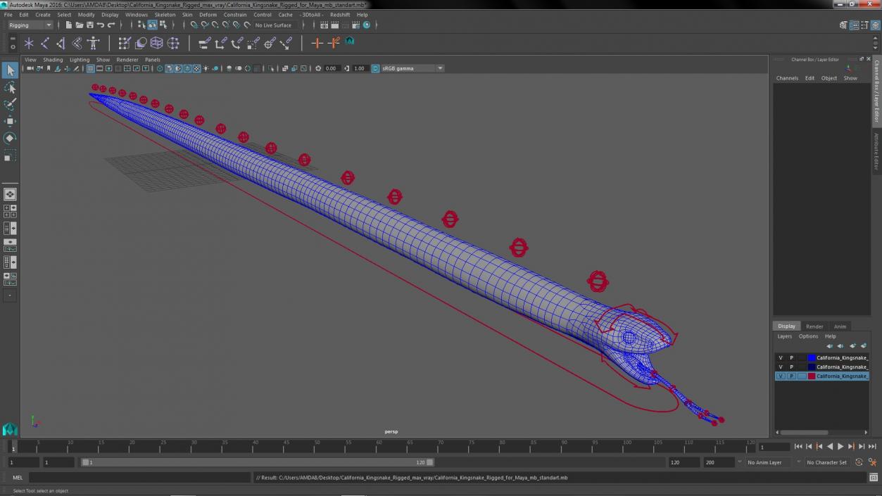 3D California Kingsnake Rigged for Maya