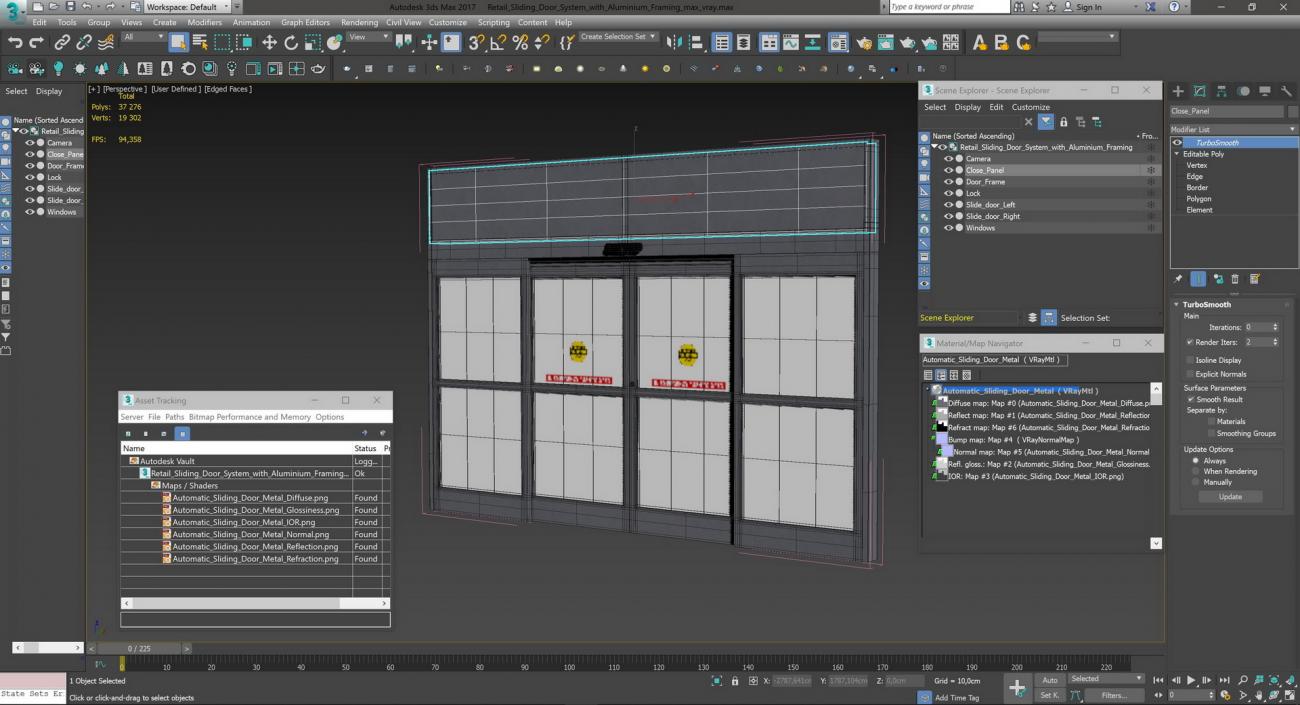 Retail Sliding Door System with Aluminium Framing 3D model