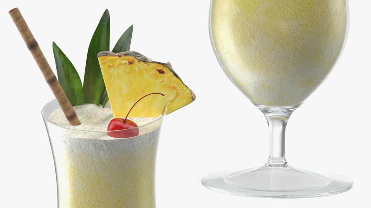 3D Pina Colada Cocktail with Straw