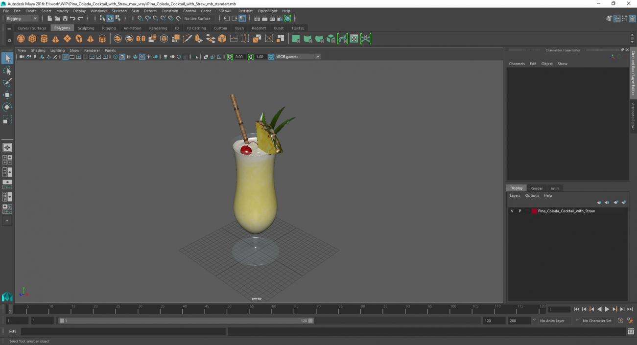 3D Pina Colada Cocktail with Straw