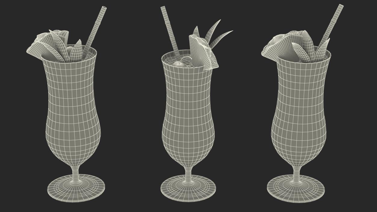 3D Pina Colada Cocktail with Straw