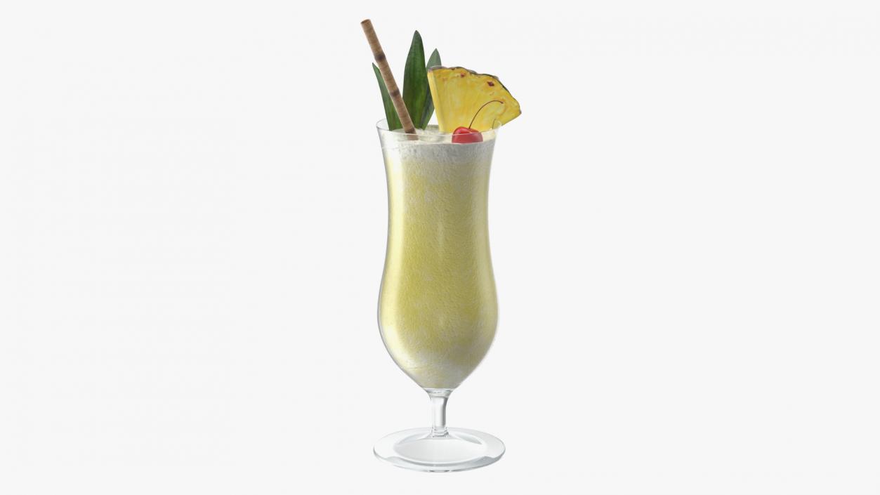 3D Pina Colada Cocktail with Straw