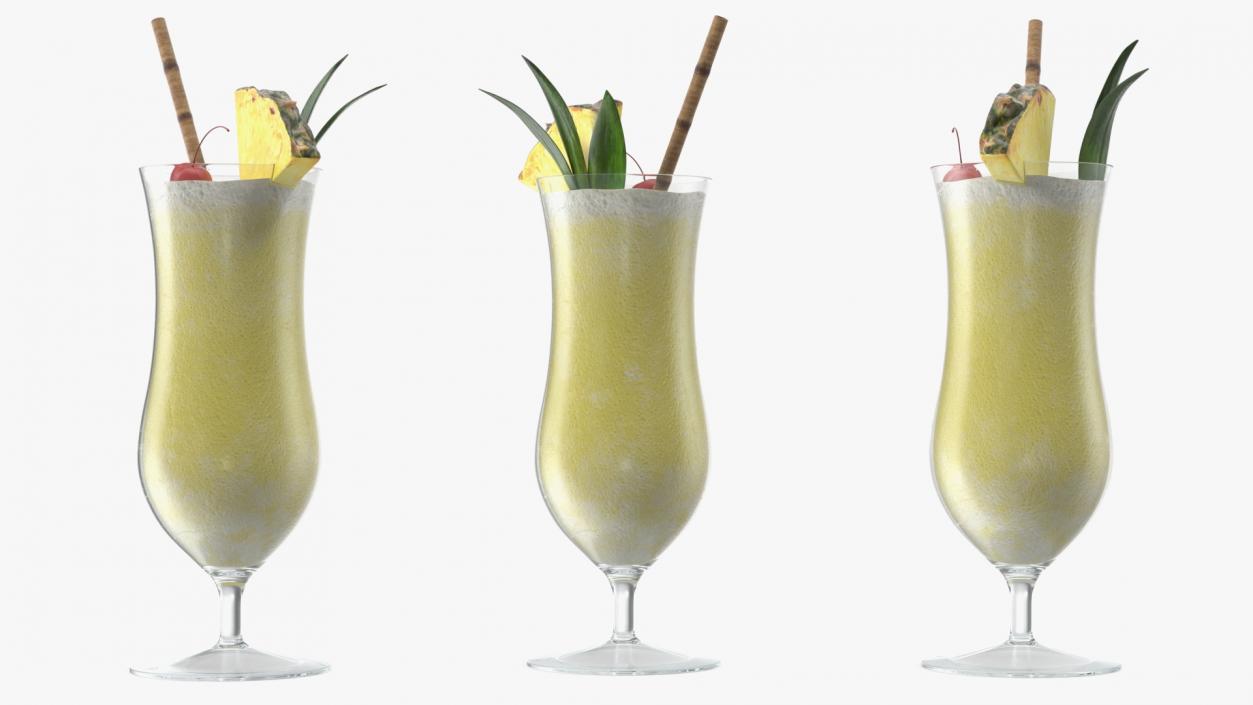 3D Pina Colada Cocktail with Straw