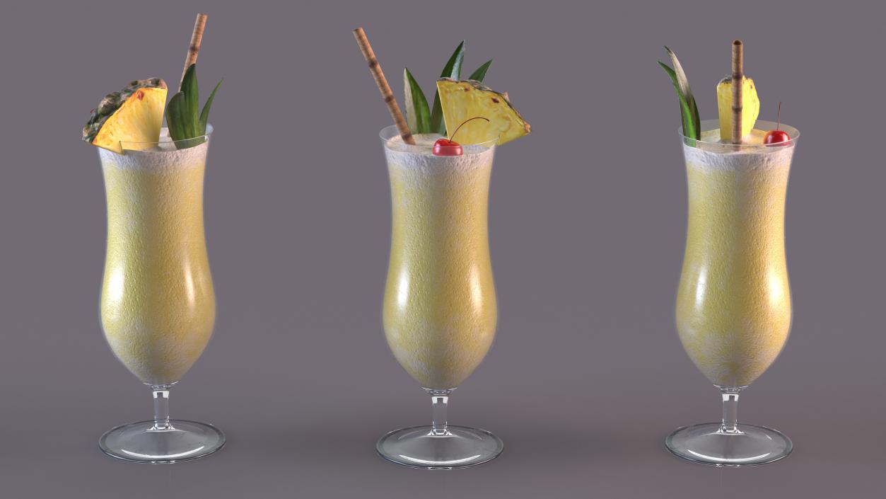 3D Pina Colada Cocktail with Straw