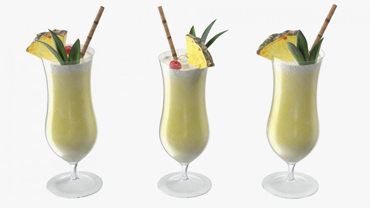 3D Pina Colada Cocktail with Straw