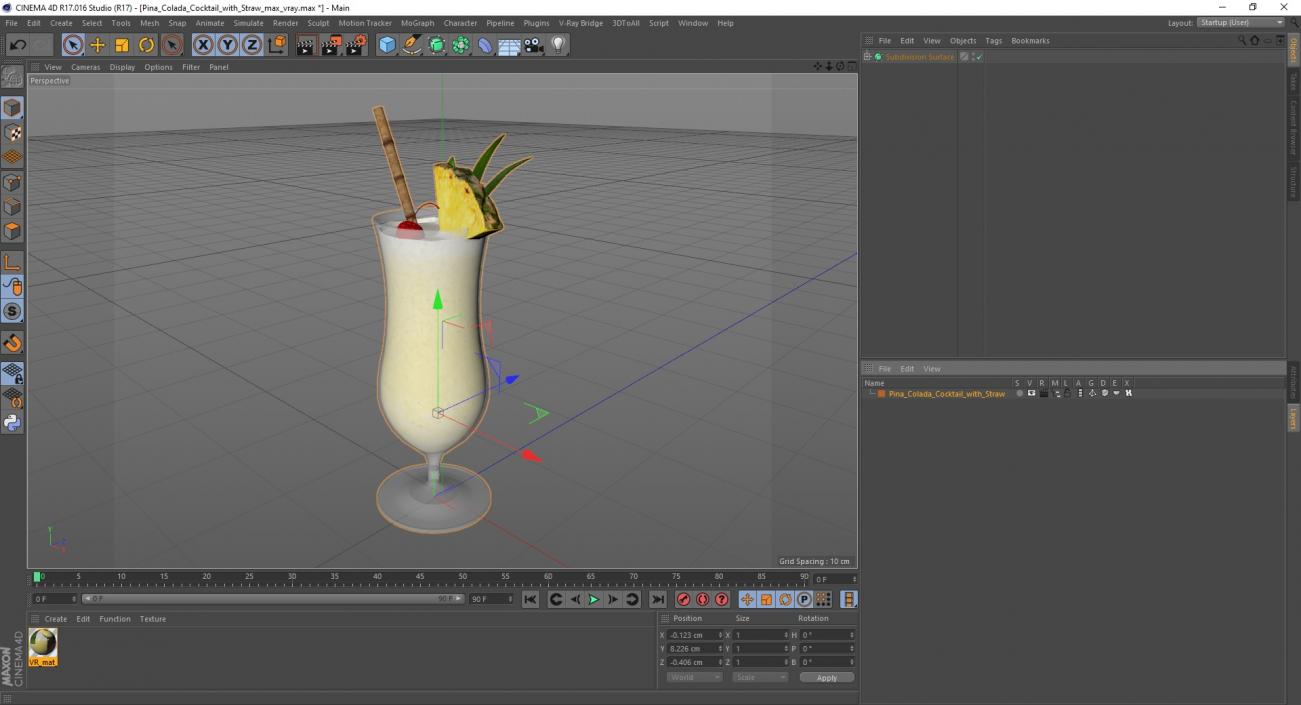 3D Pina Colada Cocktail with Straw