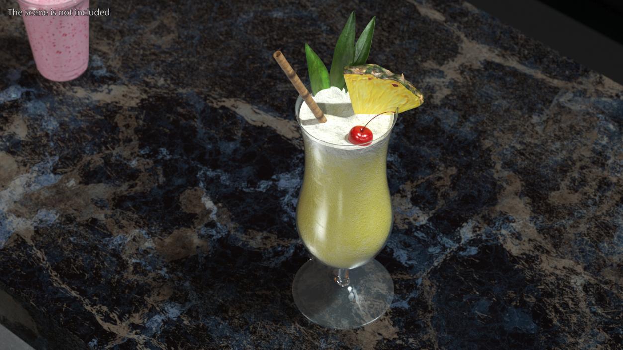 3D Pina Colada Cocktail with Straw