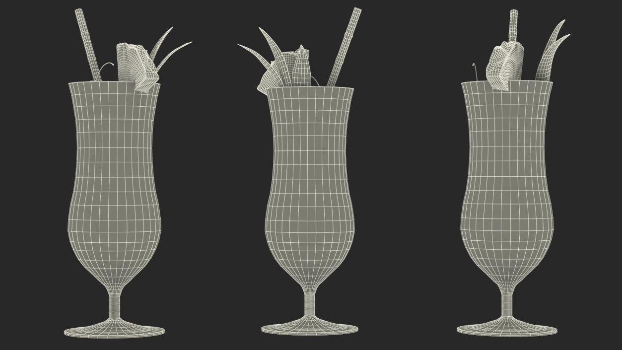 3D Pina Colada Cocktail with Straw