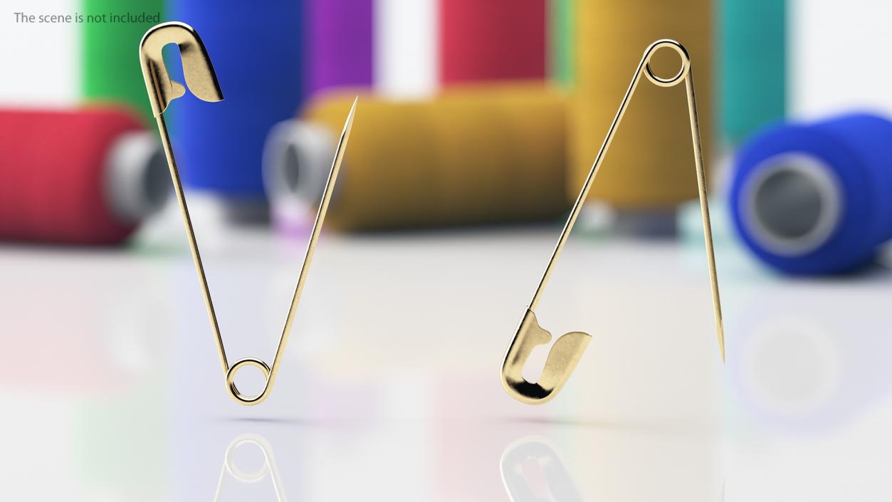 Golden Safety Pin Opened 3D model