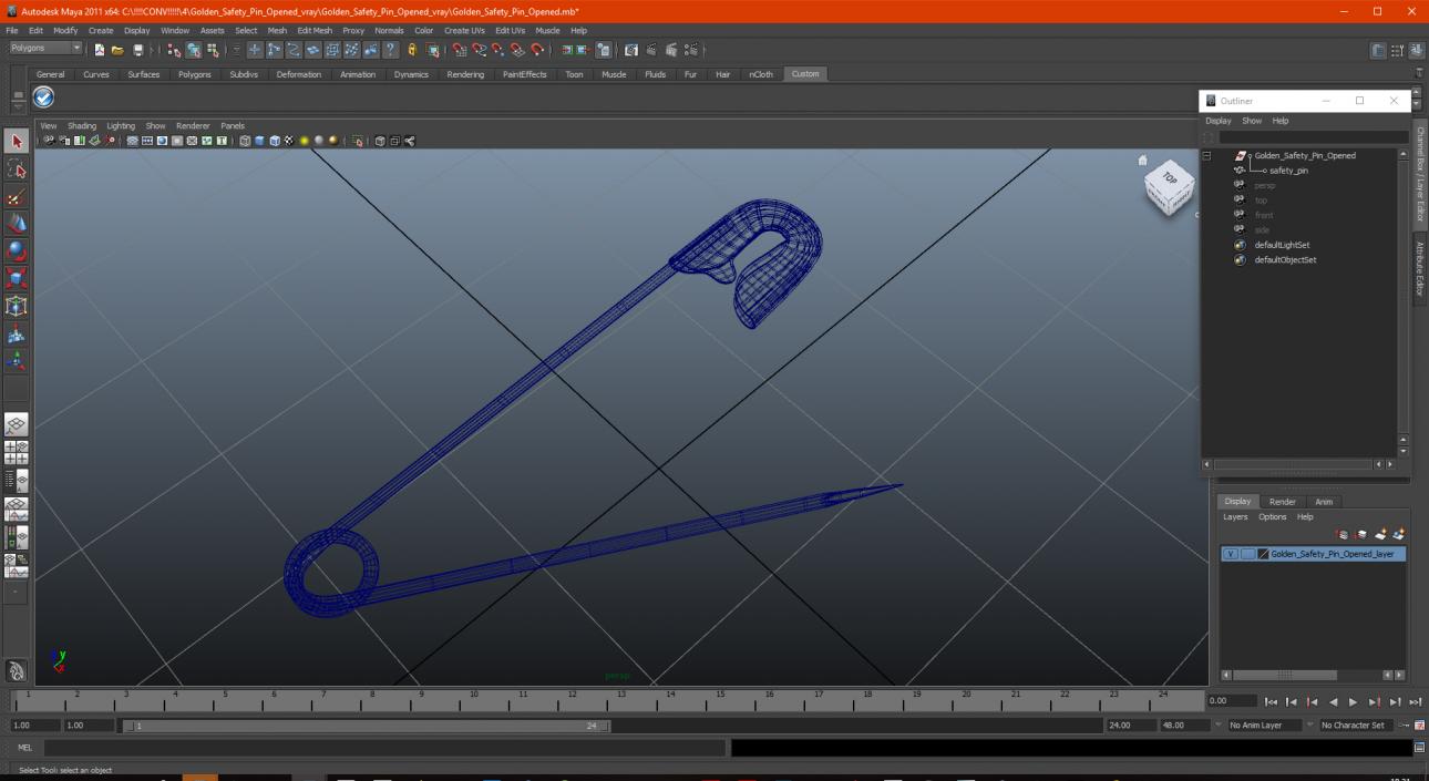 Golden Safety Pin Opened 3D model