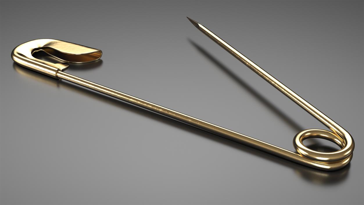 Golden Safety Pin Opened 3D model