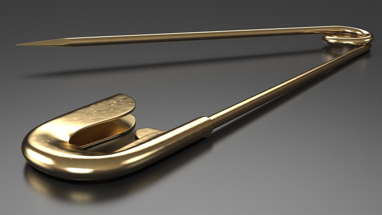 Golden Safety Pin Opened 3D model