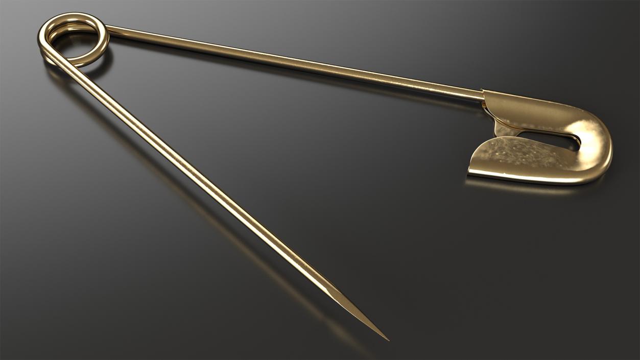 Golden Safety Pin Opened 3D model