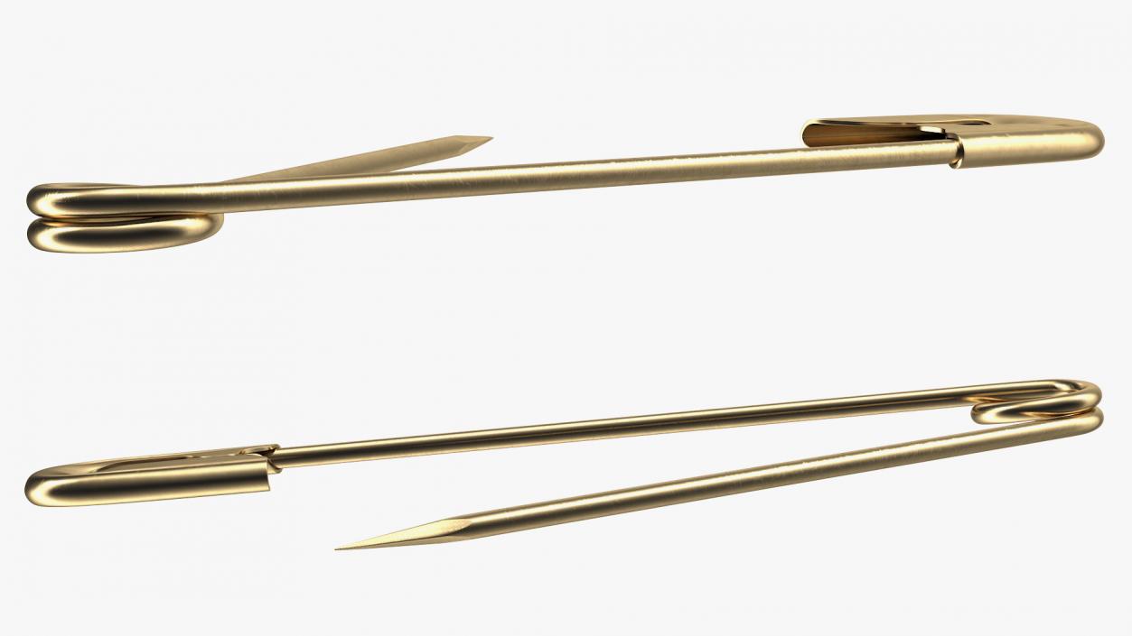 Golden Safety Pin Opened 3D model