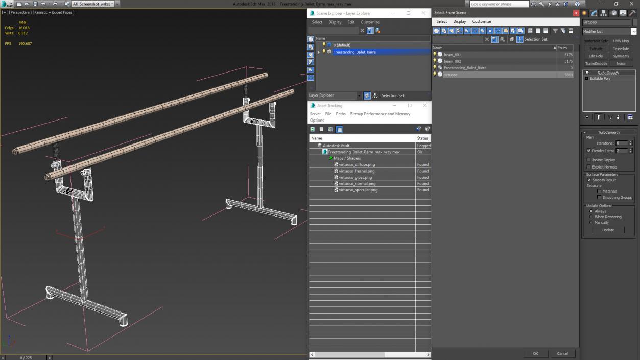 3D model Freestanding Ballet Barre