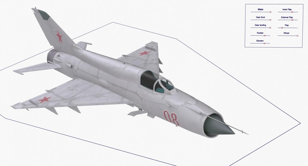 Fighter MiG-21 Fishbed Russian Rigged 3D