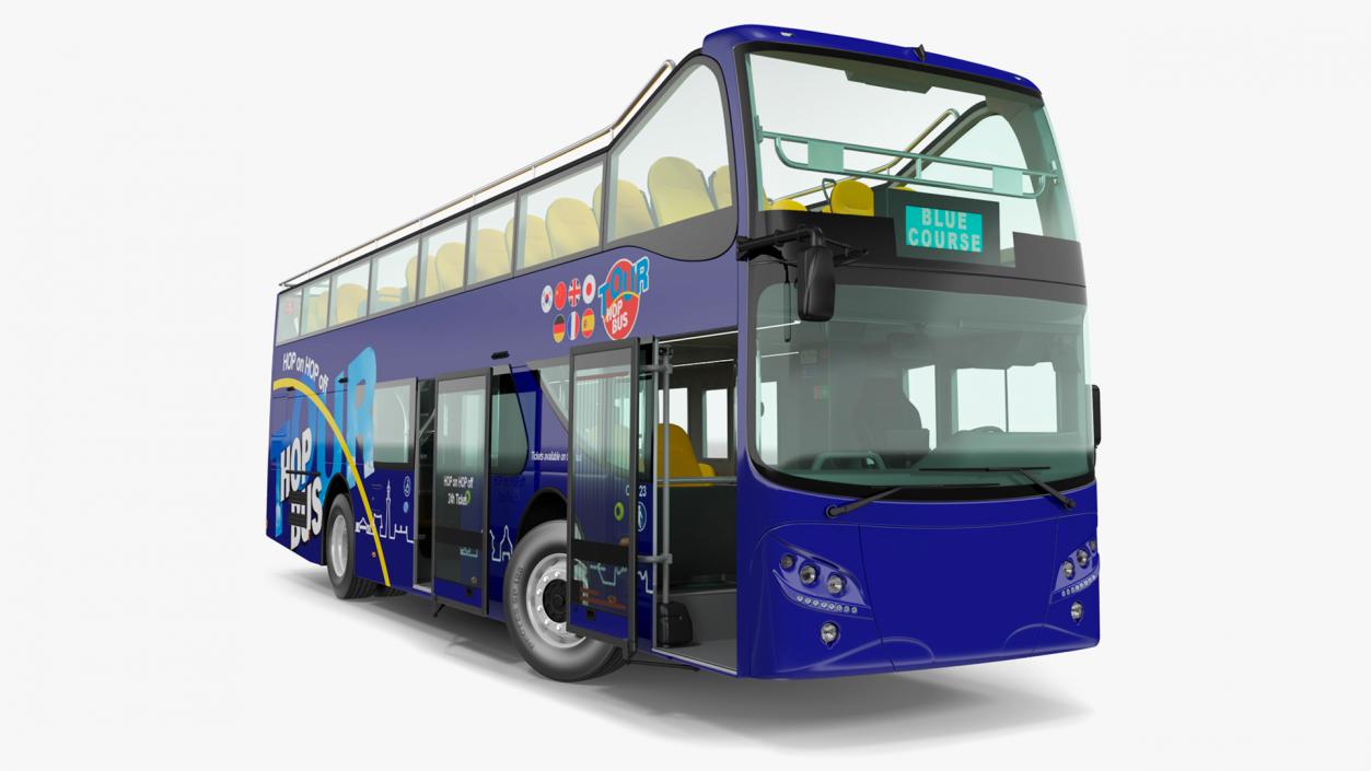 Open Top Double Decker Tour Bus Rigged for Maya 3D