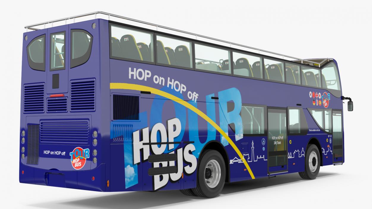 Open Top Double Decker Tour Bus Rigged for Cinema 4D 3D