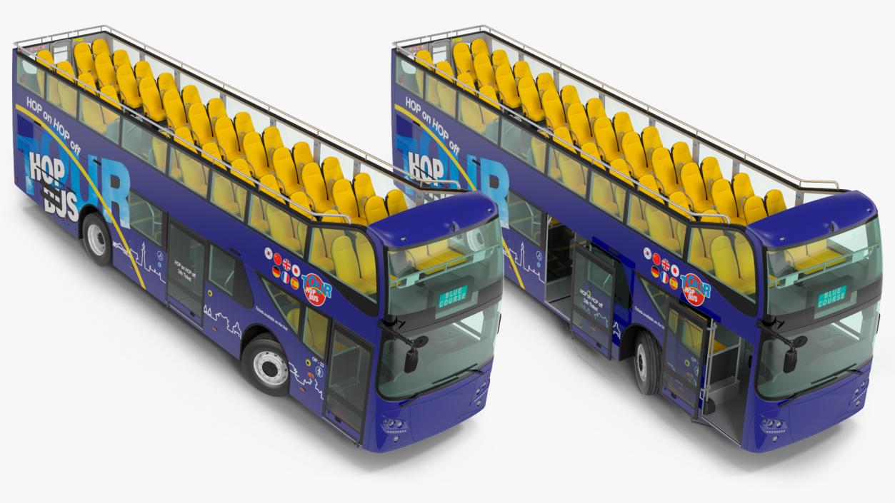 Open Top Double Decker Tour Bus Rigged for Maya 3D