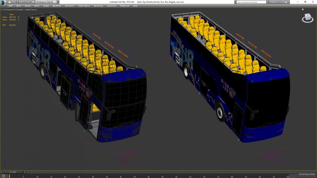 Open Top Double Decker Tour Bus Rigged for Maya 3D