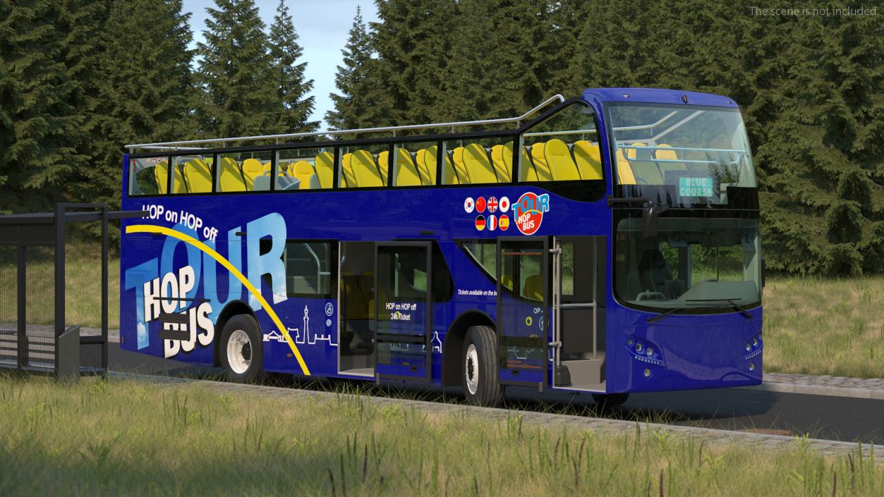 Open Top Double Decker Tour Bus Rigged for Maya 3D