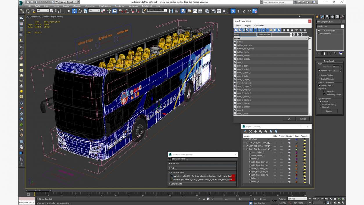 3D Open Top Double Decker Tour Bus Rigged model