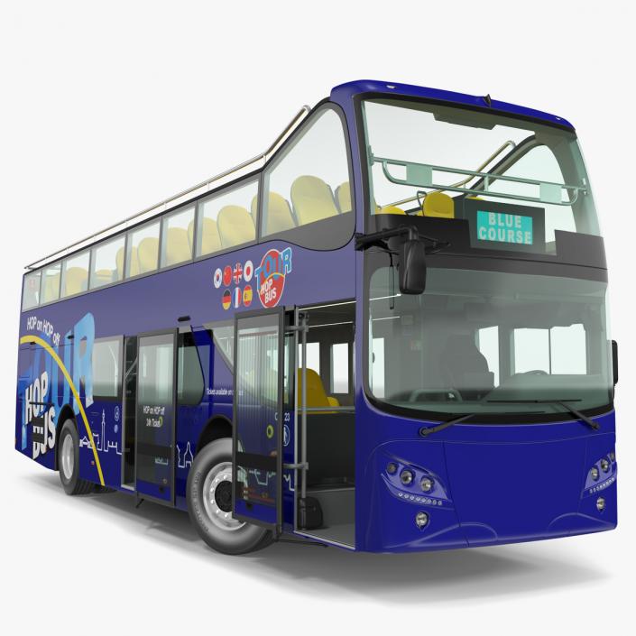 3D Open Top Double Decker Tour Bus Rigged model