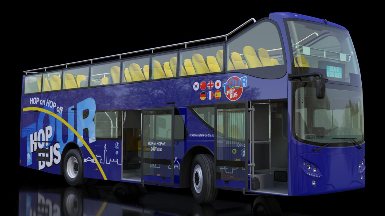 Open Top Double Decker Tour Bus Rigged for Maya 3D