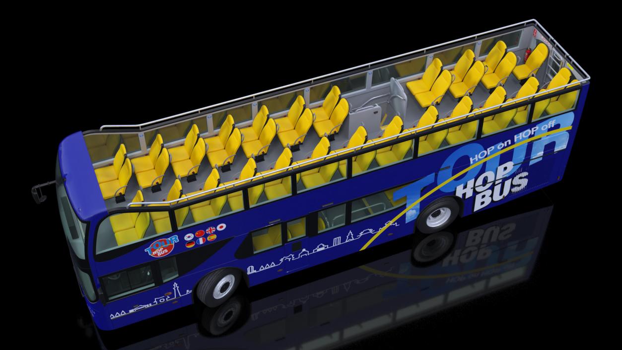 3D Open Top Double Decker Tour Bus Rigged model