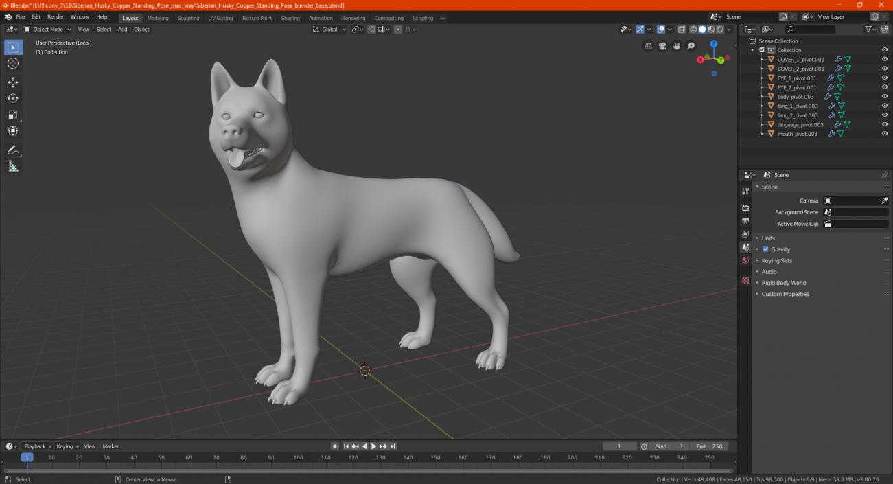 3D model Siberian Husky Copper Standing Pose