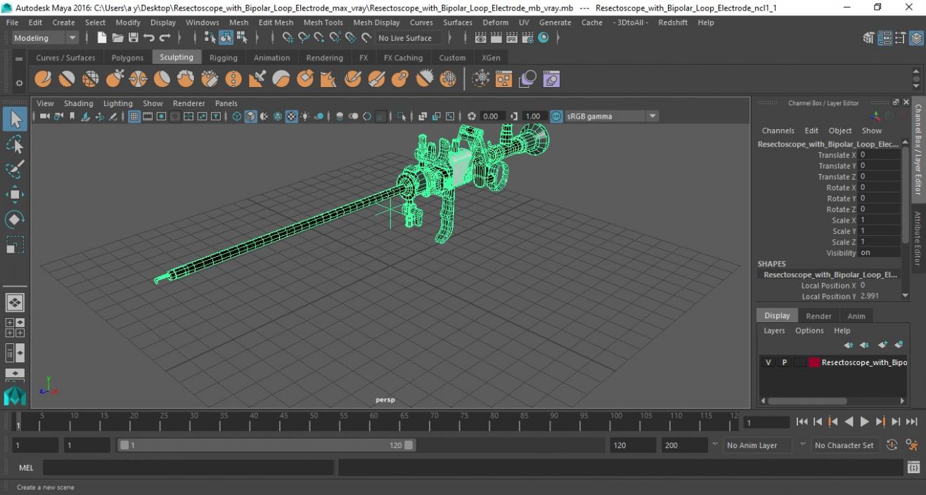 3D model Resectoscope with Bipolar Loop Electrode