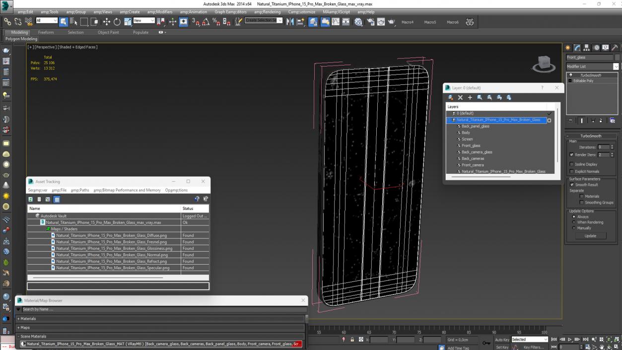 Natural Titanium IPhone 15 Pro Max Broken Glass 2 3D model