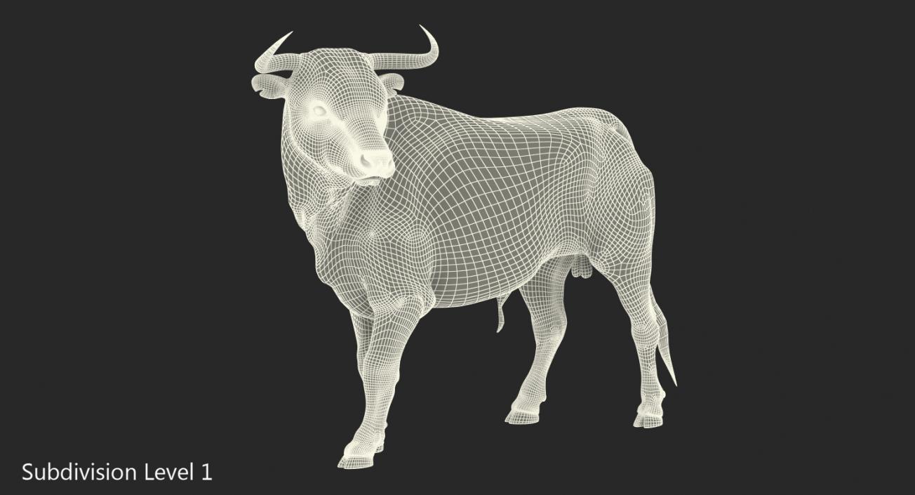 Bull Standing Pose with Fur 3D