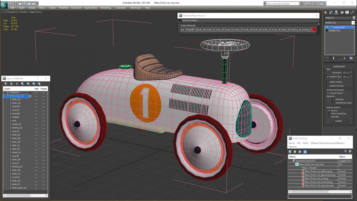 Retro Push Car 3D model