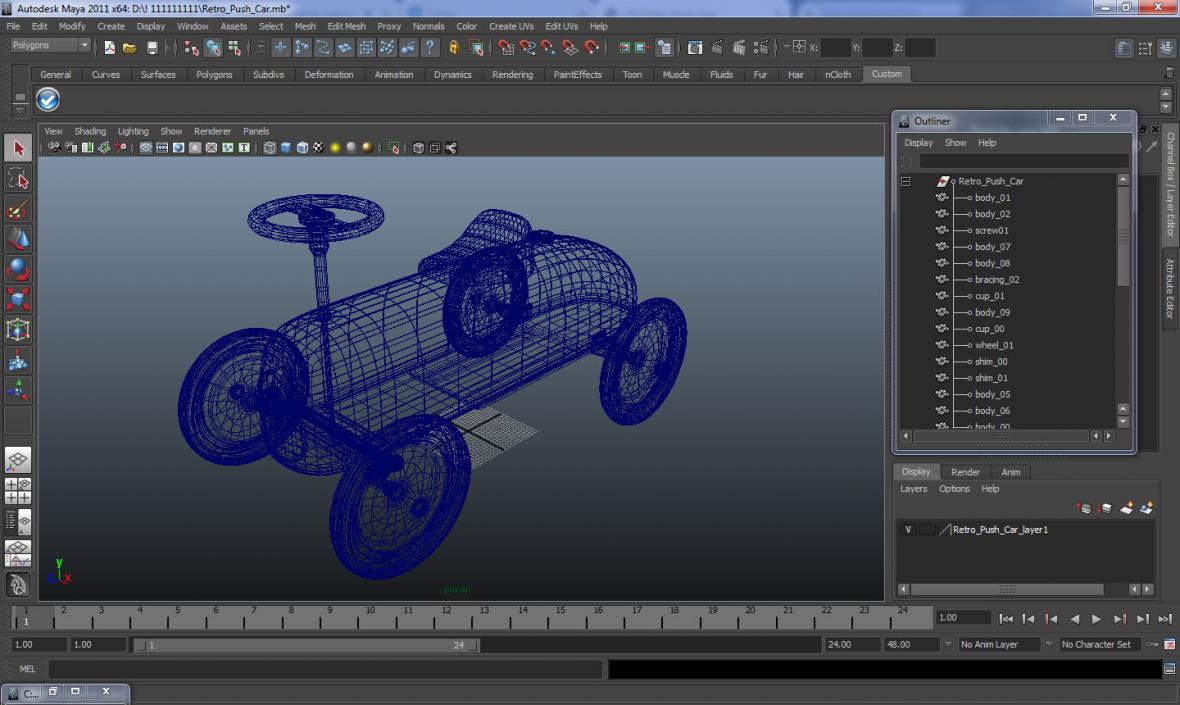 Retro Push Car 3D model