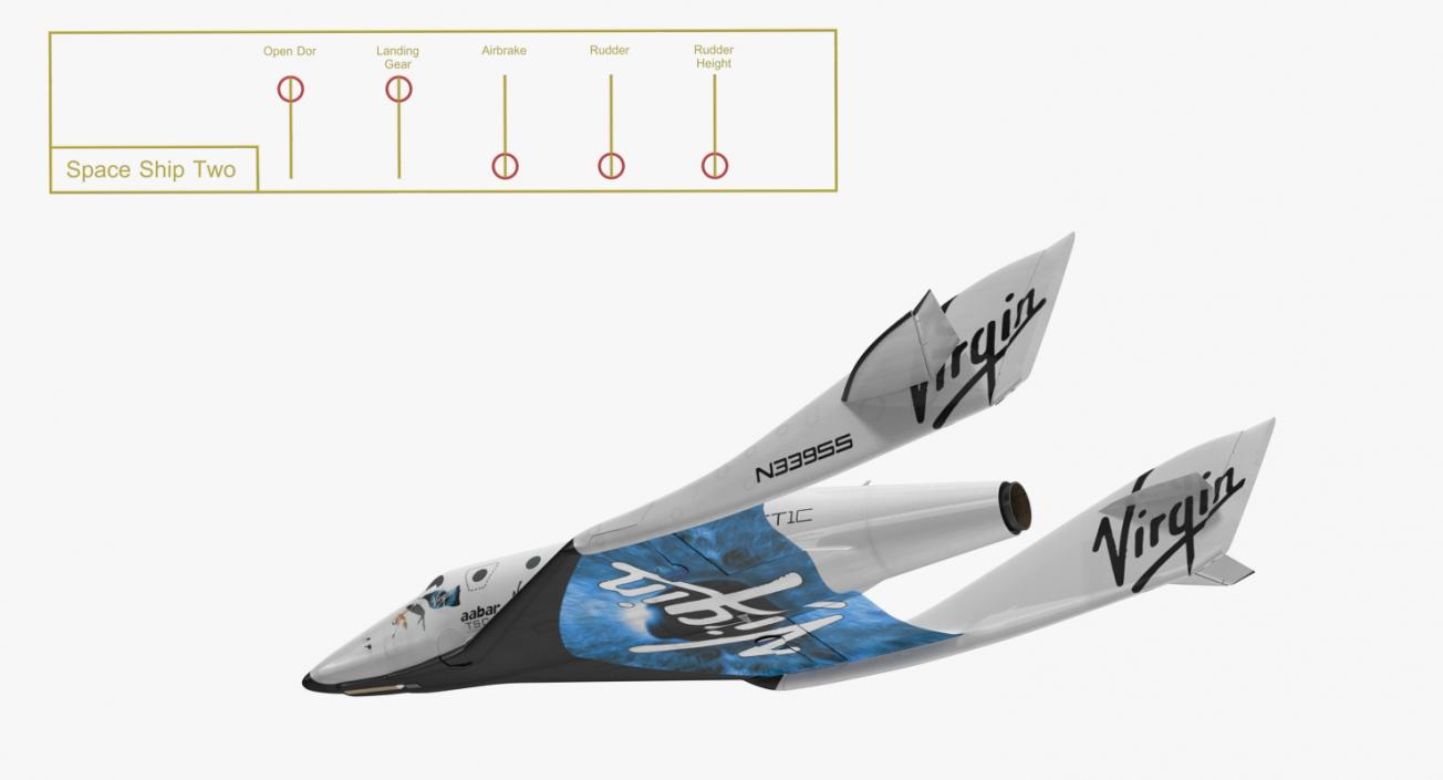 3D Suborbital Spaceplane SpaceShipTwo Rigged