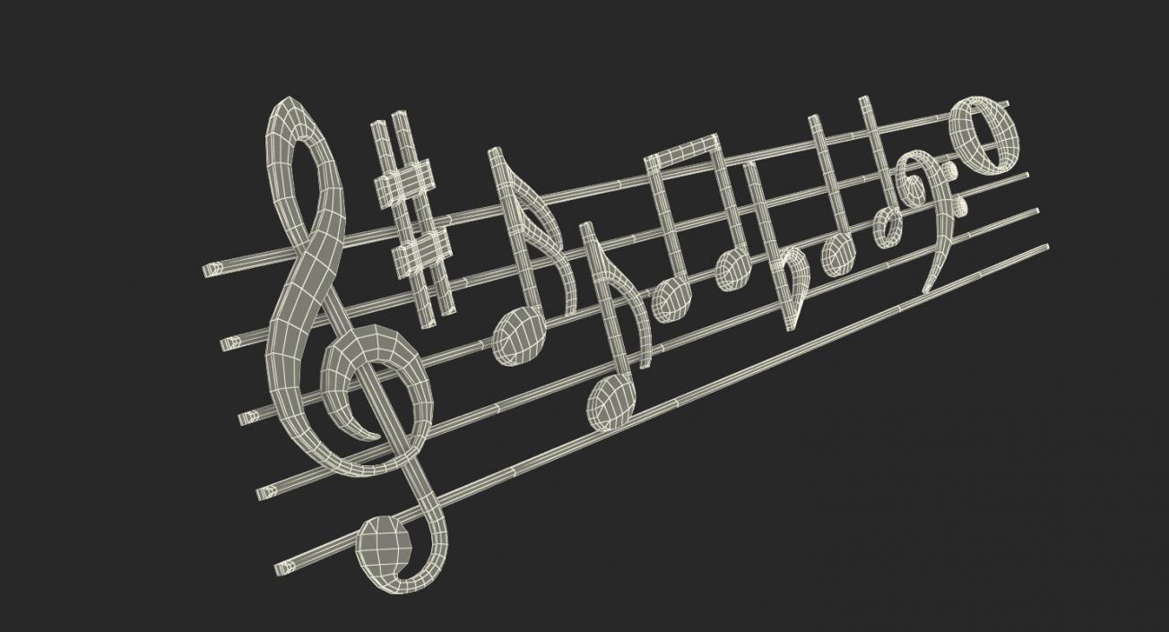 3D Silver Music Stave and Notes model