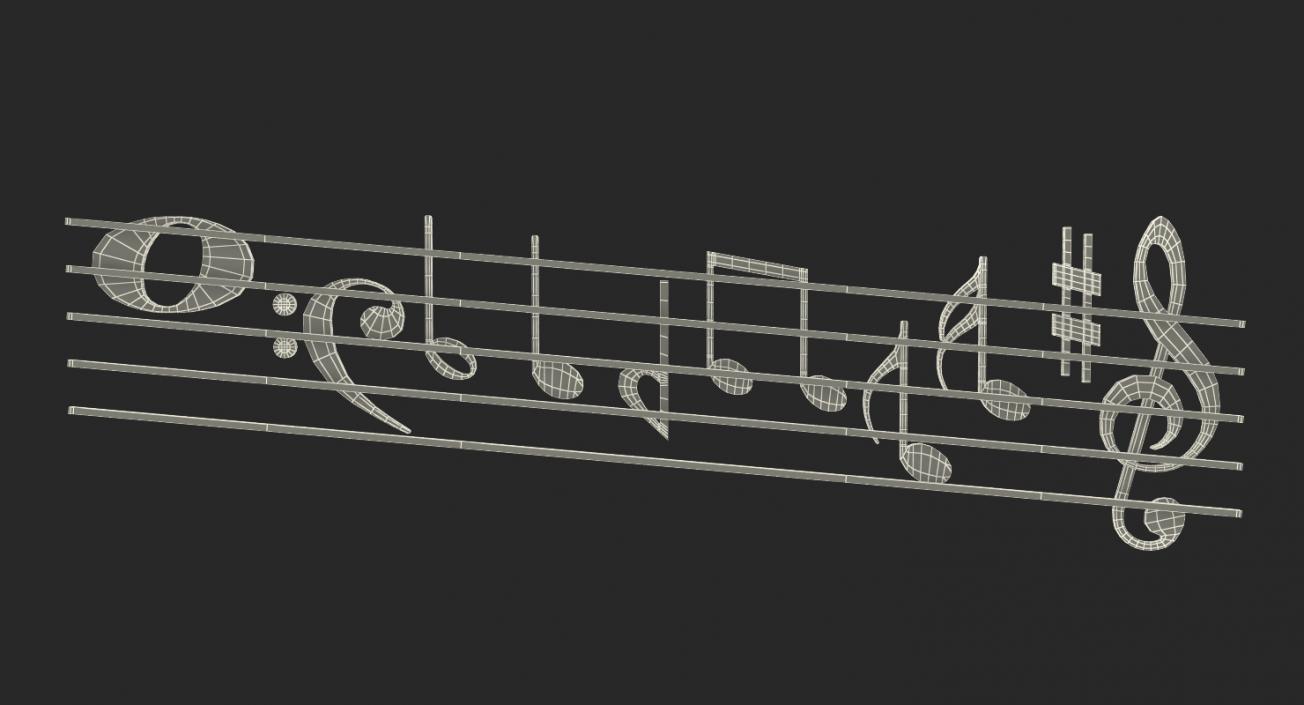 3D Silver Music Stave and Notes model