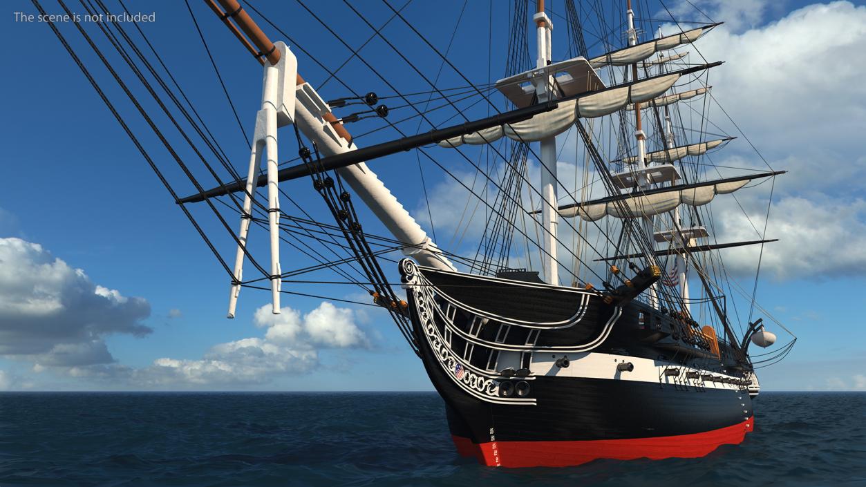 3D USS Constitution Heavy Frigate Retracted Sails