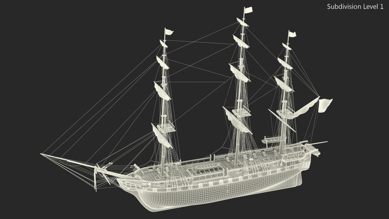 3D USS Constitution Heavy Frigate Retracted Sails