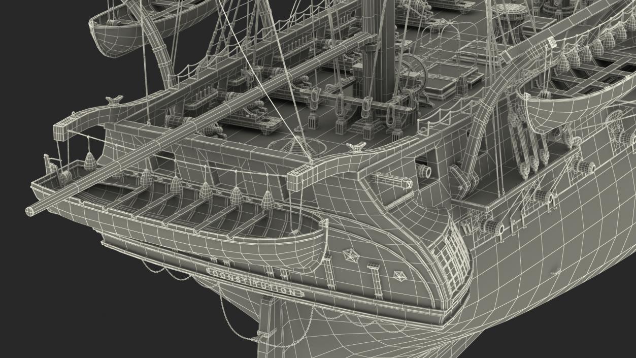 3D USS Constitution Heavy Frigate Retracted Sails