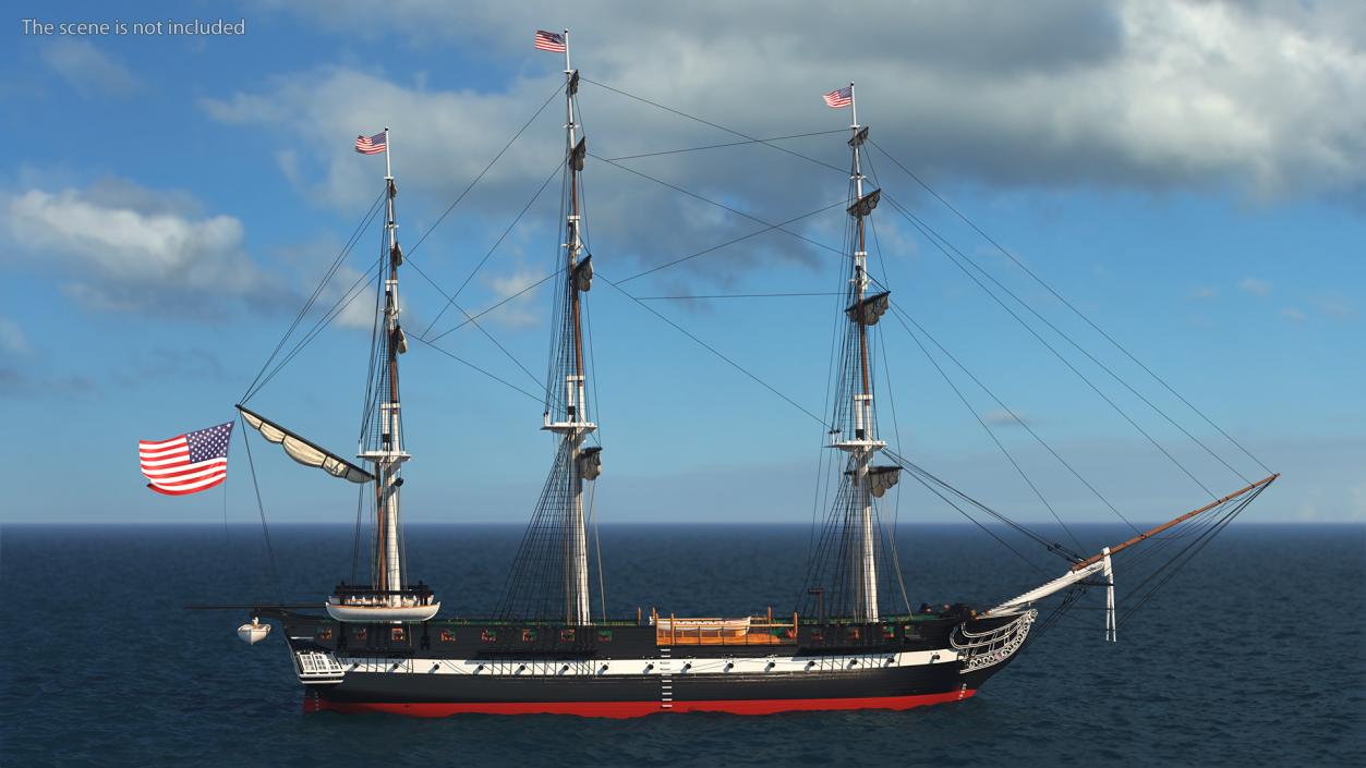 3D USS Constitution Heavy Frigate Retracted Sails