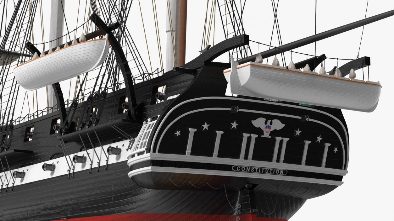 3D USS Constitution Heavy Frigate Retracted Sails