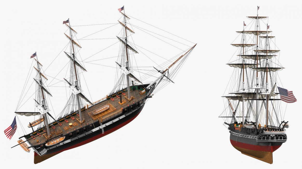 3D USS Constitution Heavy Frigate Retracted Sails